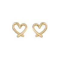 Zinc Alloy Stud Earring Heart gold color plated fashion jewelry & for woman & hollow golden nickel lead & cadmium free 12mm Sold By Pair
