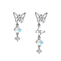 Asymmetric Earrings, Tibetan Style, with Sea Opal, Butterfly, silver color plated, fashion jewelry & for woman, silver color, nickel, lead & cadmium free, 23mm,32mm, Sold By Pair