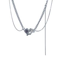 Collier d'acier titane, avec zircon cubique, avec 6cm chaînes de rallonge, coeur, bijoux de mode & réglable & pour femme, argent, Longueur:Environ 41 cm, Vendu par PC