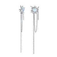 Fashion Fringe Earrings Zinc Alloy with Sea Opal Flower silver color plated fashion jewelry & for woman silver color nickel lead & cadmium free 85mm Sold By Pair