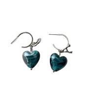 Lampwork Jewelry Earring, Tibetan Style, with Lampwork, Heart, silver color plated, fashion jewelry & for woman, blue, nickel, lead & cadmium free, 50mm, Sold By Pair