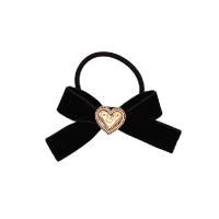 Ponytail Holder Velour with Rubber Band & Zinc Alloy Heart gold color plated fashion jewelry & for woman black nickel lead & cadmium free 90mm Sold By PC