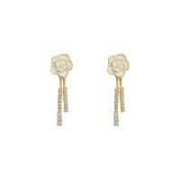 Zinc Alloy Drop Earrings with Plastic Pearl Flower gold color plated fashion jewelry & for woman & with rhinestone golden Sold By Pair