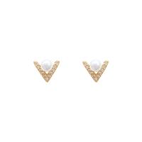 Cubic Zirconia Micro Pave Brass Earring, with Plastic Pearl, Letter V, gold color plated, fashion jewelry & micro pave cubic zirconia & for woman, golden, nickel, lead & cadmium free, 8x9mm, Sold By Pair