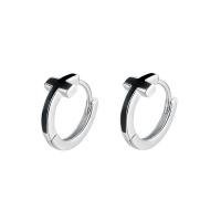 925 Sterling Silver Huggie Hoop Earring, Cross, plated, for woman & epoxy gel, more colors for choice, 13x14mm, Sold By PC
