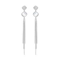 Fashion Fringe Earrings 925 Sterling Silver with Cats Eye plated micro pave cubic zirconia & for woman 89mm Sold By Pair
