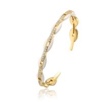Brass Cuff Bangle, 18K gold plated, micro pave cubic zirconia & for woman & enamel, more colors for choice, 58mm, Sold By PC