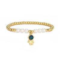 Brass Bracelet & Bangle 18K gold plated & for woman & with plastic pearl gold 240mm Sold By PC
