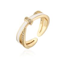 Cúbicos Circonia Micro Pave anillo de latón, metal, 18K chapado en oro, Ajustable & micro arcilla de zirconia cúbica & para mujer & esmalte, más colores para la opción, 18mm, Vendido por UD