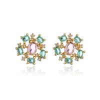 Cubic Zirconia Micro Pave Brass Earring 18K gold plated & micro pave cubic zirconia & for woman multi-colored Sold By Pair