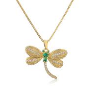 Cubic Zircon Micro Pave Brass Necklace, Dragonfly, 18K gold plated, micro pave cubic zirconia & for woman, gold, 27x30mm, Length:Approx 17.7 Inch, Sold By PC