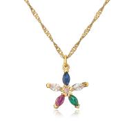 Cubic Zircon Micro Pave Brass Necklace 18K gold plated & micro pave cubic zirconia & for woman multi-colored 450mm Sold By PC