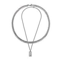 Multi Layer Necklace 316L Stainless Steel Rectangle Double Layer & French Rope Chain & Unisex original color Length Approx 19.6 Inch Sold By PC