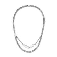 Mode-Multi-Layer-Halskette, 316 L Edelstahl, mit ABS-Kunststoff-Perlen, Doppelschicht & Französische Seilkette & unisex, originale Farbe, Länge ca. 21.6 ZollInch, verkauft von PC