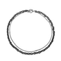 Multi Layer Necklace, 316L Stainless Steel, antique silver color plated, Double Layer & French Rope Chain & Unisex & different size for choice & oval chain, Sold By PC