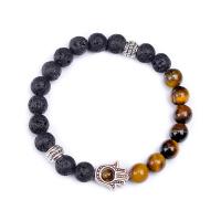 Gemstone Bracelets, Lava, with Gemstone & Tibetan Style, Hamsa, different materials for choice & Unisex, 8mm, Length:Approx 7.48 Inch, Sold By PC