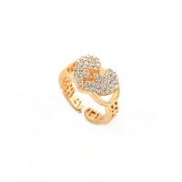Cubic Zirconia Micro Pave Brass Ring with Czech Rhinestone Heart plated adjustable & for woman nickel lead & cadmium free 25mm Sold By PC