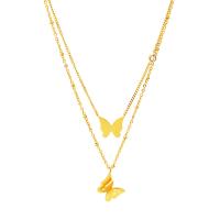Multi Layer Necklace, 316L Stainless Steel, with 1.96inch extender chain, Butterfly, real gold plated, Double Layer & for woman & with rhinestone, 16mm, 14mm, Length:Approx 16.5 Inch, Sold By PC
