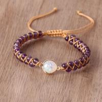 Quartz Bracelets, Amethyst, with Polyester Cord & Sea Opal, polished, Adjustable & braided bracelet, purple, 4mm, Length:Approx 17-23 cm, Sold By PC