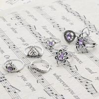 Tibetan Style Ring Set, with Crystal, platinum color plated, 7 pieces & for woman, purple, 16.5mm,17.5mm,18.5mm, Sold By Set