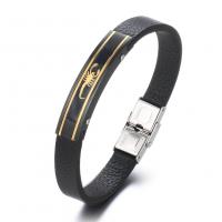 Leather Cord Bracelet 304 Stainless Steel with Leather Vacuum Ion Plating Unisex black Length Approx 8.66 Inch Sold By PC