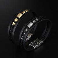 PU Leather Cord Bracelets with Zinc Alloy printing & Unisex Length Approx 8.86 Inch Sold By PC