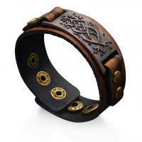 PU Leather Cord Bracelets with Zinc Alloy gold color plated Unisex black Length Approx 8.66 Inch Sold By PC