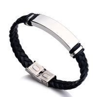 PU Leather Cord Bracelets, with Titanium Steel, polished, Unisex, black, Length:Approx 7.87 Inch, Sold By PC