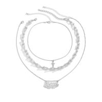 Mode-Multi-Layer-Halskette, Zinklegierung, mit Verlängerungskettchen von 2.7inch, Platinfarbe platiniert, drei Stücke & Modeschmuck & für Frau & mit Strass, frei von Nickel, Blei & Kadmium, verkauft von setzen