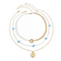 Multi Layer Necklace Zinc Alloy with Seedbead & Plastic Pearl with 2.7inch extender chain gold color plated three pieces & fashion jewelry & for woman nickel lead & cadmium free Length Approx 13.8 Inch Approx 19.7 Inch Sold By Set