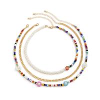Mode-Multi-Layer-Halskette, Seedbead, mit Kunststoff Perlen & Zinklegierung & Acryl, mit Verlängerungskettchen von 2.7inch, drei Stücke & Modeschmuck & für Frau, farbenfroh, frei von Nickel, Blei & Kadmium, Länge:ca. 13.8 ZollInch, ca. 15.7 ZollInch, verkauft von setzen