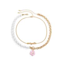 Multi Layer Necklace Zinc Alloy with Plastic & Plastic Pearl with 2.7inch extender chain gold color plated 2 pieces & fashion jewelry & for woman nickel lead & cadmium free Length Approx 13.8 Inch Approx 15.7 Inch Sold By Set