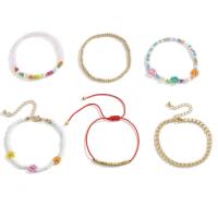 Seedbead Set de bracelet, avec perle de plastique & alliage de zinc, Placage de couleur d'or, 6 pièces & bijoux de mode & pour femme, protéger l'environnement, sans nickel, plomb et cadmium, Vendu par fixé