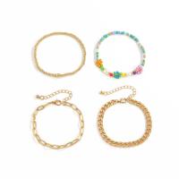 Seedbead Set de bracelet, avec perle de plastique & alliage de zinc, Placage de couleur d'or, 4 pièces & bijoux de mode & pour femme, protéger l'environnement, sans nickel, plomb et cadmium, Longueur Environ 6.3 pouce, Environ 7 pouce, Vendu par fixé