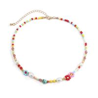 Glass Beads Halskæder, Seedbead, med Plastic Pearl & Zinc Alloy, med 2.7inch extender kæde, mode smykker & for kvinde, nikkel, bly & cadmium fri, Længde Ca. 13.8 inch, Solgt af PC