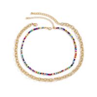 Multi Layer Necklace Seedbead with aluminum chain with 2.7inch extender chain gold color plated 2 pieces & fashion jewelry & for woman nickel lead & cadmium free Length Approx 13.8 Inch Approx 15.7 Inch Sold By Set