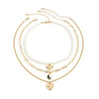 Multi Layer Necklace Zinc Alloy with Plastic Pearl & Brass with 2.7inch extender chain plated three pieces & fashion jewelry & for woman & enamel nickel lead & cadmium free Length Approx 13.8 Inch Approx 17.7 Inch Sold By Set