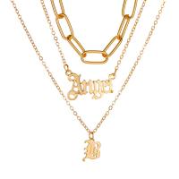 Mode-Multi-Layer-Halskette, Zinklegierung, mit Verlängerungskettchen von 7cm, goldfarben plattiert, drei Schichten & Modeschmuck & für Frau, goldfarben, Länge 35 cm, verkauft von PC