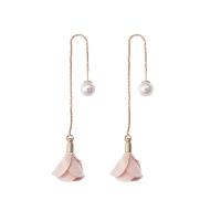 Zinklegierung Ohrringe, mit ABS-Kunststoff-Perlen, goldfarben plattiert, Modeschmuck & für Frau, keine, 103mm, verkauft von Paar