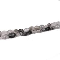Naturliga Quartz smycken pärlor, Svart Rutilated Quartz, DIY, blandade färger, 5x8mm, Ca 55PC/Strand, Såld Per Ca 40 cm Strand