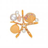 Zinc Alloy Brooches with Rhinestone & Plastic Pearl Starfish KC gold color plated Unisex & enamel yellow nickel lead & cadmium free Sold By PC