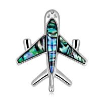 Tibetan Style Brooches, with Shell, Airplane, silver color plated, for woman, mixed colors, nickel, lead & cadmium free, 38x44mm, Sold By PC