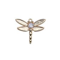 Cubic Zirconia Brass Pendants, Dragonfly, real gold plated, Unisex & micro pave cubic zirconia, nickel, lead & cadmium free, 15x18mm, Approx 20PCs/Bag, Sold By Bag