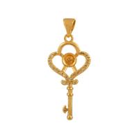 Brass Pendant Findings, Key, real gold plated, DIY & micro pave cubic zirconia & hollow, nickel, lead & cadmium free, 30mm, Approx 20PCs/Bag, Sold By Bag