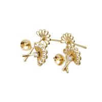 Brass Earring Stud Component, Flower, real gold plated, DIY & micro pave cubic zirconia, nickel, lead & cadmium free, 15mm, Approx 20PCs/Bag, Sold By Bag