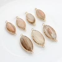 Gemstone Connector Labradorite with Brass Oval gold color plated DIY & 1/1 loop Sold By PC