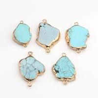 Gemstone Connector, Turquoise, with Brass, irregular, gold color plated, DIY & 1/1 loop, more colors for choice, 23x30-28x43mm, Sold By PC