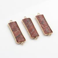 Conector de gemstone, misto de pedras semi-preciosas, with cobre, Retângulo, cromado de cor dourada, DIY & laço de 1/1, vermelho, 15x49mm, vendido por PC