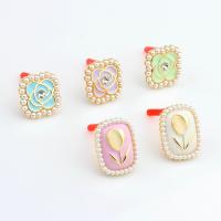 Tibetan Style Stud Earring, with Plastic Pearl, gold color plated, different styles for choice & for woman & enamel & with rhinestone, more colors for choice, nickel, lead & cadmium free, Approx 10PCs/Bag, Sold By Bag
