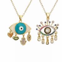 Evil Eye Jewelry Necklace, Brass, with 2 extender chain, gold color plated, different styles for choice & micro pave cubic zirconia & for woman & enamel, mixed colors, nickel, lead & cadmium free, Length:17.7 Inch, Sold By PC
